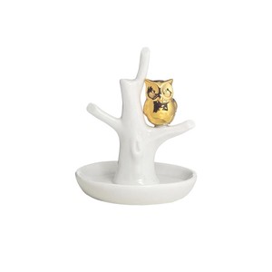【Creative Co-Op Home】リングホルダー オウル,Porcelain Ring Holder w/ Gold Owl】