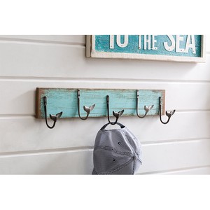 【Creative Co-Op Home】ホエールテイルウォールハンガー,MDF Wall Hanger/5 Metal Whale Tail Hooksマリン