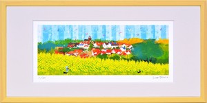 人気イラストレーター はりたつお ジクレー版画　「ﾗﾌﾟﾝﾂｪﾙの塔と菜の花畑」　400×200