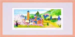 人気イラストレーター はりたつお ジクレー版画　「春のﾚｰﾍﾞﾝﾌﾞﾙｸ城とりんごの木」　400×200