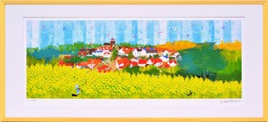 人気イラストレーター はりたつお ジクレー版画　「ラプンツェルの塔と菜の花畑」　720×330