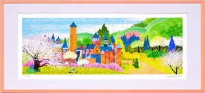 人気イラストレーター はりたつお ジクレー版画　「春のﾚｰﾍﾞﾝﾌﾞﾙｸ城とりんごの木」　720×330