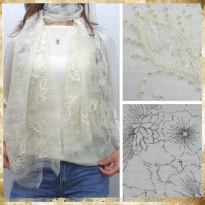 2025年も再入荷 高級シルク混生地に刺繍とパール+レースで豪華に★2トーン刺繍ストール★IN-0902S