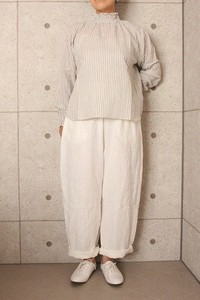 【2020春物】日本製 フレンチリネン裾ロールアップパンツ　№6475