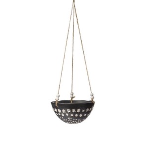 【Creative Co-Op Home】ハンギングプランター,Dolomite Hanging Planter w/ Small Floral Pattern