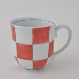 HASAMI Ware Hand-Painted Checkered Mug Red Made in Japan