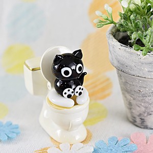 "Glass Figurine Object" Toilet Black Cat