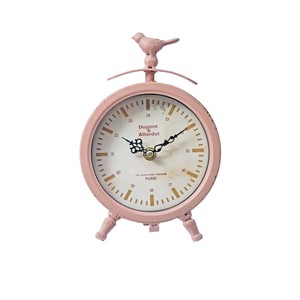 【Creative Co-Op Home】テーブルクロック,Metal & Glass Table Clock w/ Bird Pink