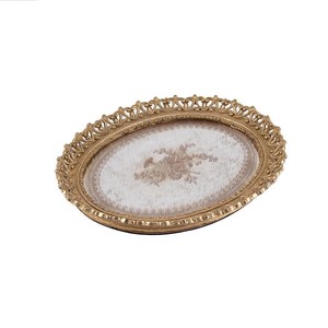 【Creative Co-Op Home】トレイ　ミラー,Antique Gold Resin Oval Mirrored Tray