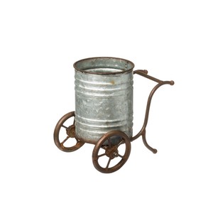 【Creative Co-Op Home】ブリキプランター　L　,Large Iron Flower Pot w/ Wheels Zinc