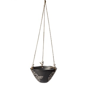 【Creative Co-Op Home】ハンギングプランター,Dolomite Hanging Planter w/ Floral Pattern Blue
