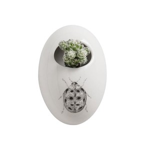 【Creative Co-Op Home】Daphneデザイン フラワーポット,Stoneware Wall Flower Pot w/ Ladybug