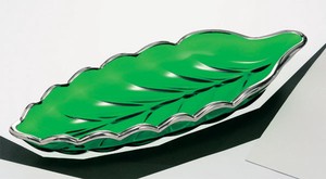 ≪日本製≫常盤緑　葉形皿・プラチナ（大）【ガラス 皿】【刺身】【おつまみ】【サラダ】【パスタ】