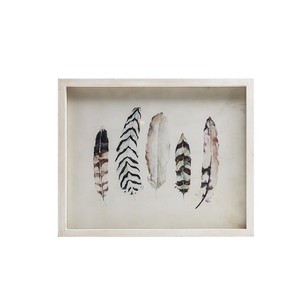 【Creative Co-Op Home】ウォールフレームアート フェザー,Framed Wall Art Feather Image White