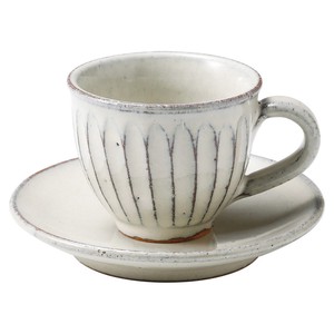 【信楽焼】白釉彫　丸　コーヒー碗皿