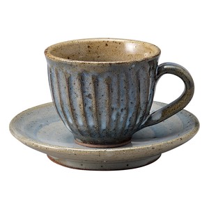 【信楽焼】青萩彫　丸　コーヒー碗皿