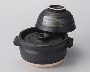 黒陶茶碗付ご飯鍋1合炊(中蓋付)【日本製　萬古焼】