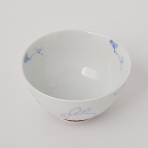 波佐見焼　花うさぎ　大茶碗　青　手描き　日本製
