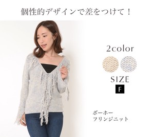 Sweater/Knitwear Knitted Fringe Long Sleeves Cotton Linen Tops Ladies