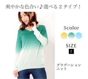 Sweater/Knitwear Knitted Long Sleeves Gradation Tops Ladies