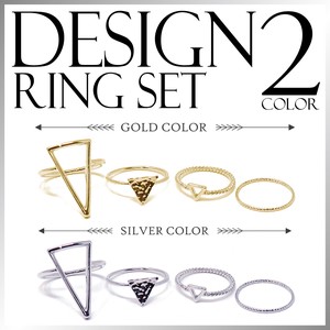 Stainless-Steel-Based Ring Design sliver Set Spring/Summer Rings Triangle 4-pcs