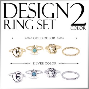 Stainless-Steel-Based Ring Design sliver Set Spring/Summer Rings Sun 4-pcs