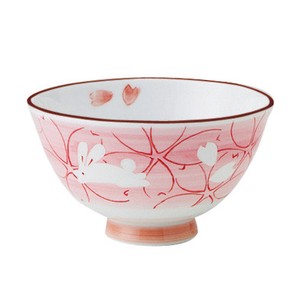 ≪受注生産≫【花うさぎ】 ピンク  軽量葵型茶碗 中 [日本製 美濃焼］