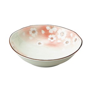 ≪受注生産≫【花ふぶき】 赤  ソギ5.5寸煮物鉢 [日本製 美濃焼］