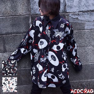 Button Shirt/Blouse White acdc Japanese Pattern