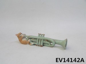 EV14142Aミニ樹脂トランペット猫　青緑