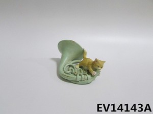 EV14143Aミニ樹脂ホルン猫　青緑