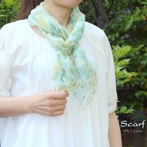 コットン　シルク　花柄　透かし織り　幅狭　スカーフ
