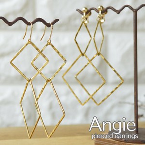 再入荷【Angie】 無垢真鍮 Wスクエア うねりLリング ゴールド ピアス／イヤリング 4タイプ。
