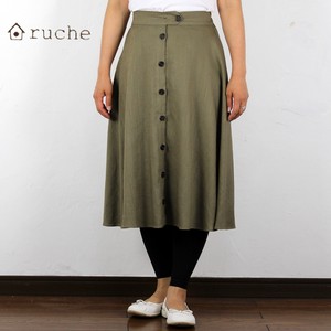 Skirt Flare Buttons Natural Linen-blend Front Opening