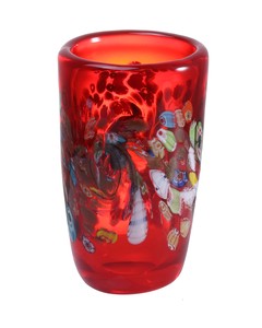 【ハンドメイド】/手づくり色ガラス/HAND=MADE　琉球花瓶　丸型赤
