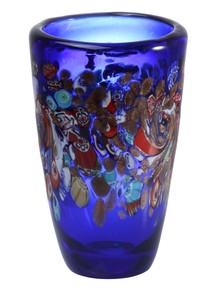 【ハンドメイド】/手づくり色ガラス/HAND=MADE　琉球花瓶 丸型青