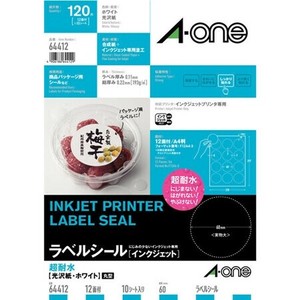 エーワン ラベルシール 耐水タイプ光沢紙 A4判 12面 丸型 10シート 64412