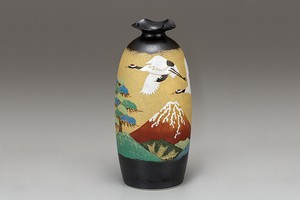 【九谷焼】8号花瓶　赤富士に鶴