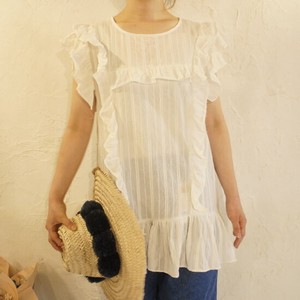 Button Shirt/Blouse White Butterfly Sleeve Blouse