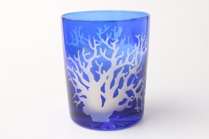 【さんごデザイン】/手づくり色ガラス/HAND=MADE/Blue/キャンドルグラス　珊瑚礁青