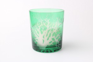 【さんごデザイン】/手づくり色ガラス/HAND=MADE/Green/キャンドルグラス　珊瑚礁緑