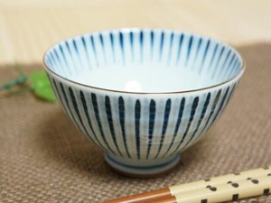 茶碗 ご飯茶碗 飯碗 美濃焼/11.5cm波紋十草(青)深丸中平