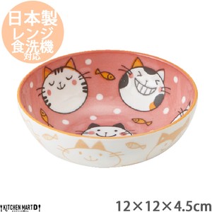 美浓烧 丼饭碗/盖饭碗 陶器 猫 猫图案 日本国内产 12cm 日本制造