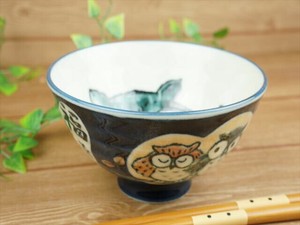 Mino ware Rice Bowl Blue Owl Animal Pottery L Made in Japan