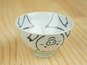 Mino ware Rice Bowl Animals Pottery Green Kids Made in Japan