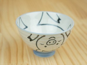 Mino ware Rice Bowl Blue Animal Pottery Kids Made in Japan
