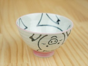 Mino ware Rice Bowl Pink Animals Pottery Kids Made in Japan