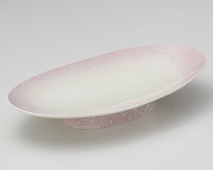 ピンク白吹高台楕円皿　【日本製　美濃焼】