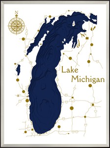 特価(セール品) アートフレーム 3D MAP ART Lake Michigan(blue)