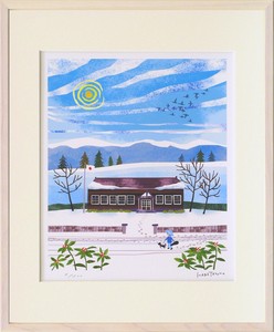 アートパネル はり たつお 里山学校と冬鳥(C1019)